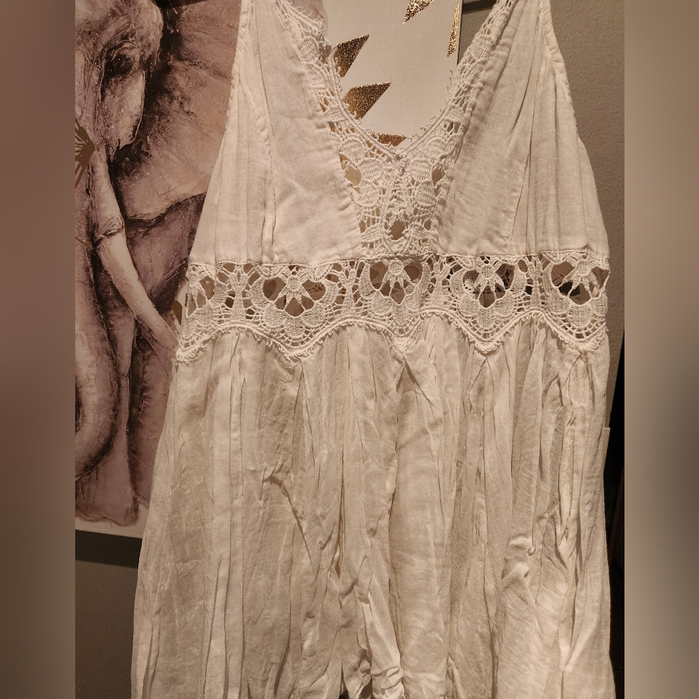 Free People White Lace Trim Mini Dress